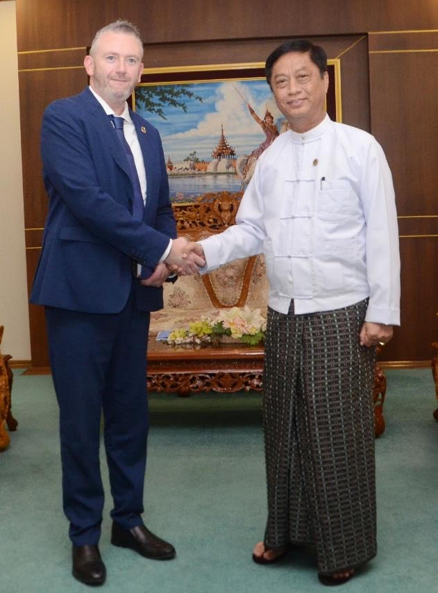 U Lwin Oo, Deputy Minister for Foreign Affairs receives Mr. Pio Smith, Regional Director, United Nations Population Fund (UNFPA) Asia and Pacific Regional Office, Bangkok (19-12-2023)