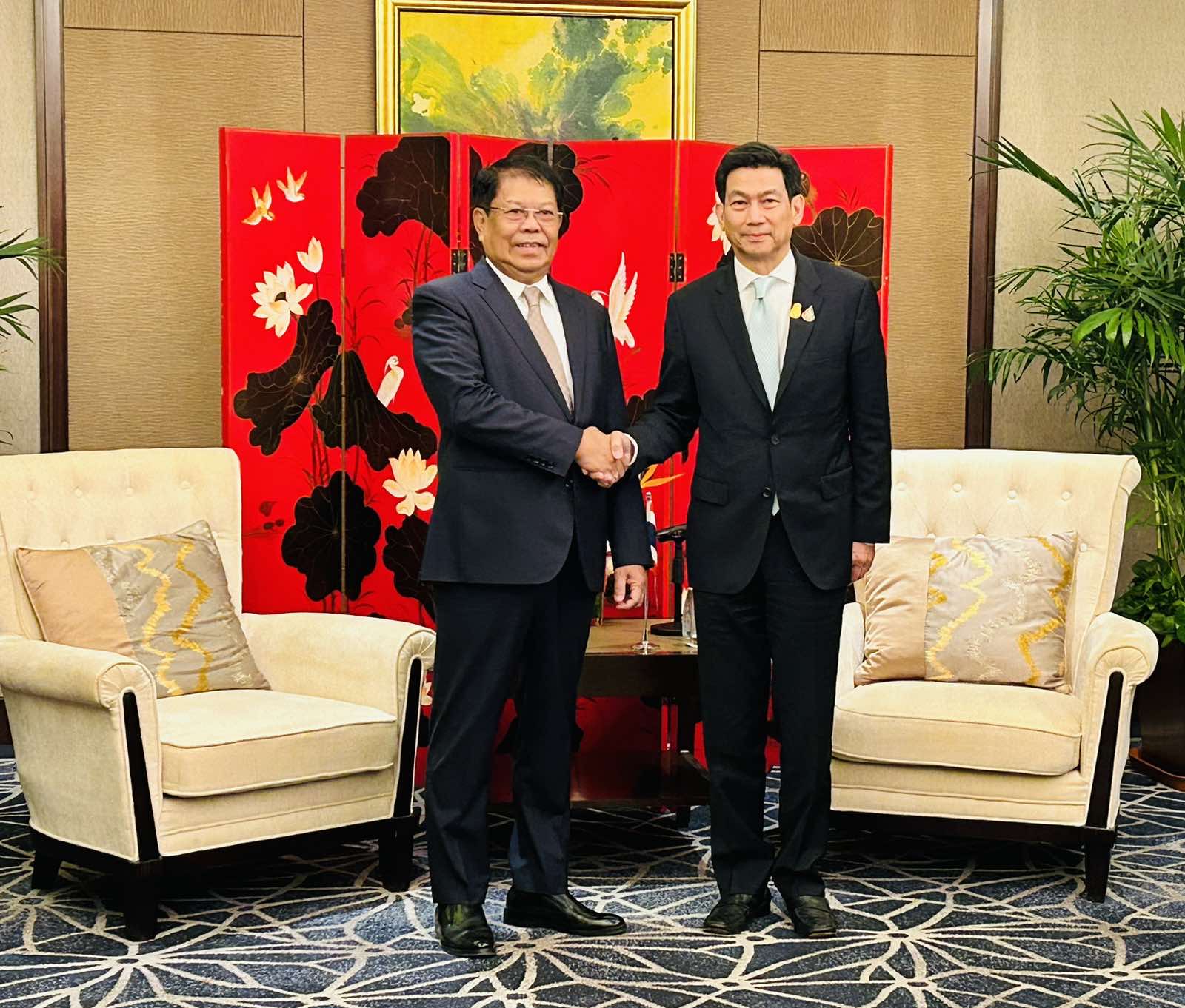 U Than Swe, Deputy Prime Minister and Union Minister for Foreign Affairs meets with Mr. Parnpree Bahiddha Nukara, Deputy Prime Minister and Minister of Foreign Affairs of the Kingdom of Thailand (7-12-2023)