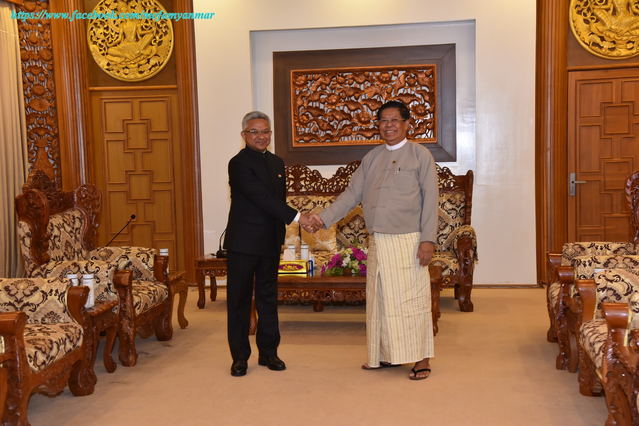 U Than Swe, Deputy Prime Minister and Union Minister for Foreign Affairs, receives H.E. Mr. Abhay Thakur, Ambassador Extraordinary and Plenipotentiary of the Republic of India to the Republic of the Union of Myanmar (16-7-2024)